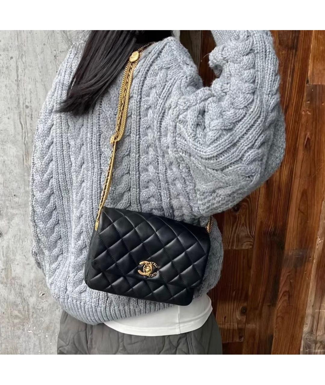 CHANEL Черная кожаная сумка через плечо, фото 8