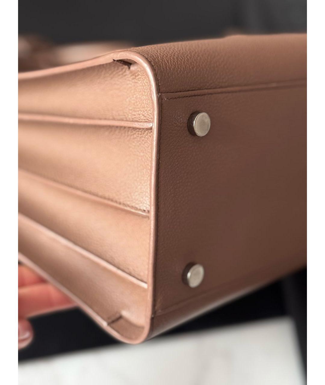 SAINT LAURENT Бежевая кожаная сумка с короткими ручками, фото 7