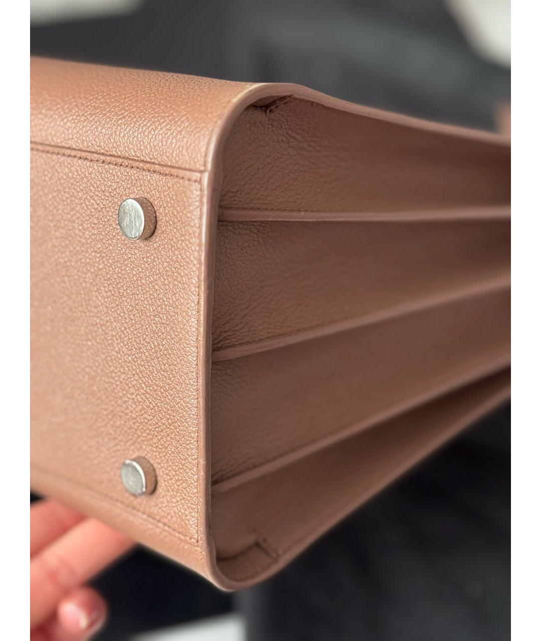 SAINT LAURENT Бежевая кожаная сумка с короткими ручками, фото 8