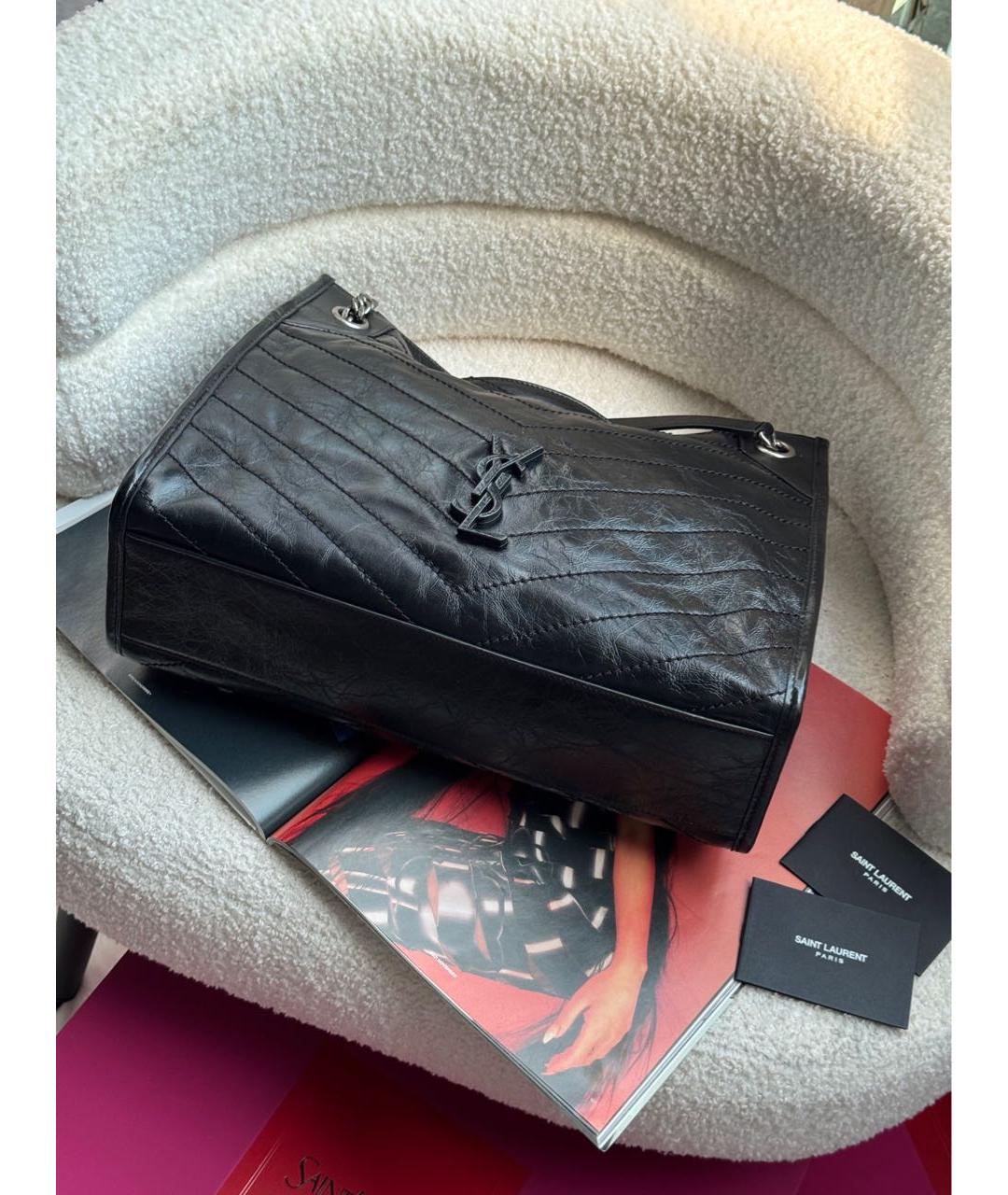 SAINT LAURENT Черная кожаная сумка тоут, фото 6