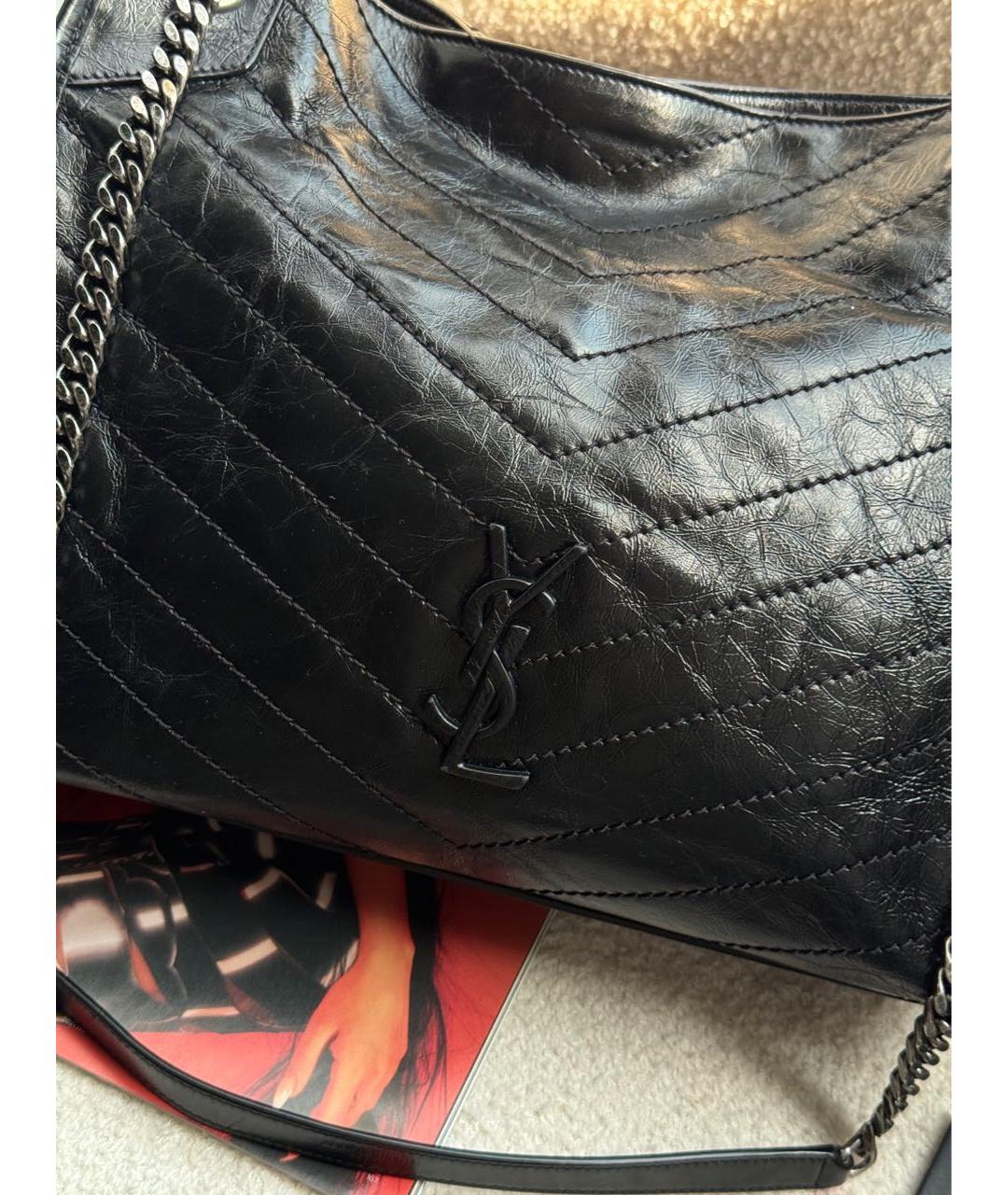 SAINT LAURENT Черная кожаная сумка тоут, фото 4