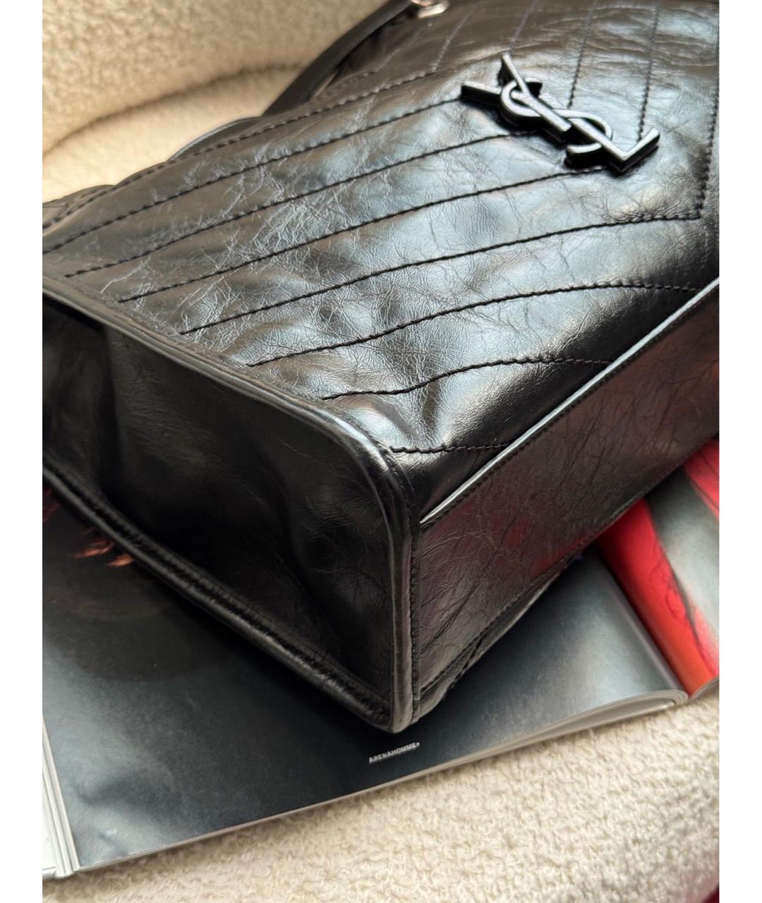 SAINT LAURENT Черная кожаная сумка тоут, фото 5