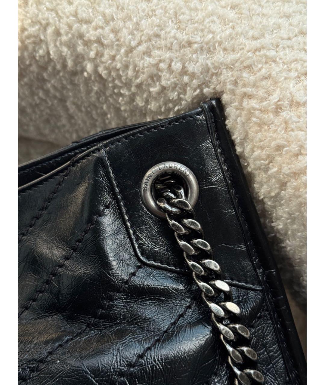 SAINT LAURENT Черная кожаная сумка тоут, фото 7