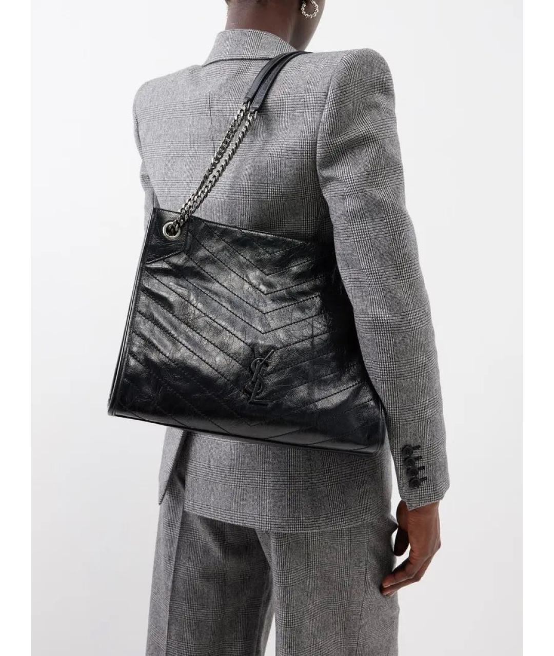 SAINT LAURENT Черная кожаная сумка тоут, фото 8