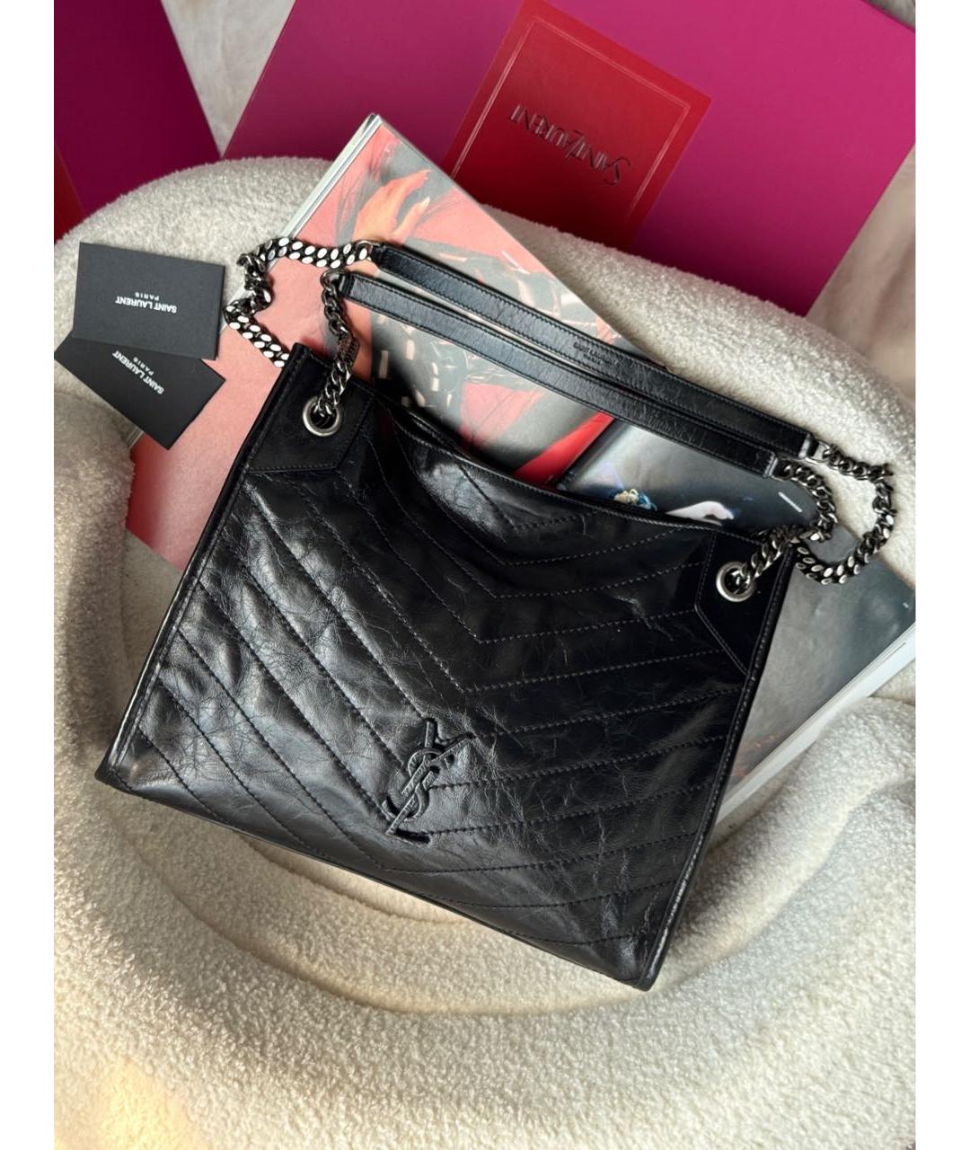 SAINT LAURENT Черная кожаная сумка тоут, фото 2