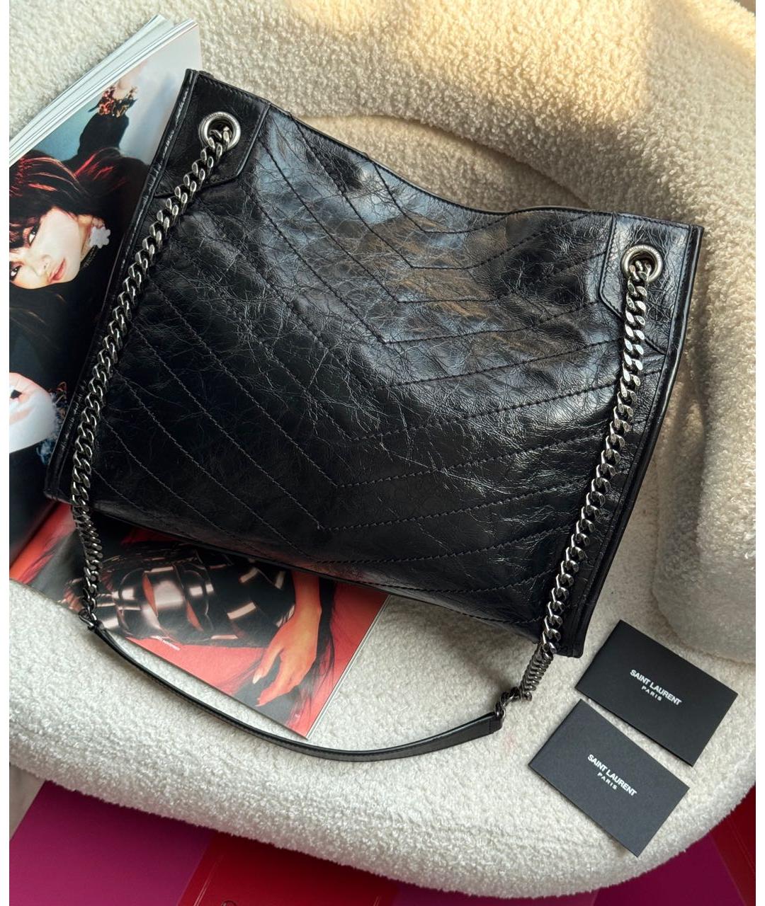 SAINT LAURENT Черная кожаная сумка тоут, фото 3