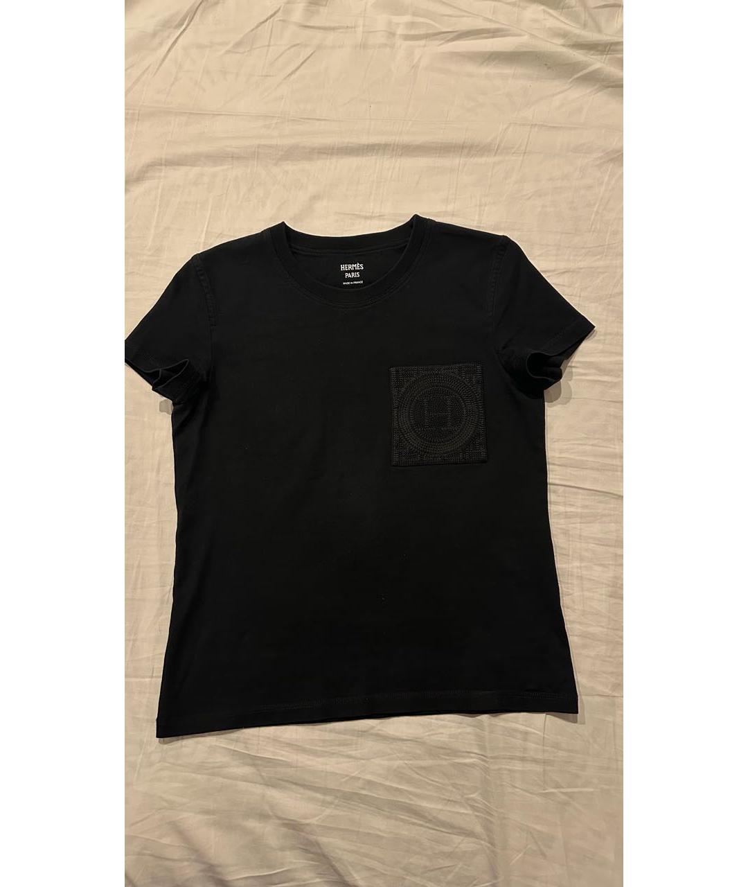 HERMES Черная хлопковая футболка, фото 8