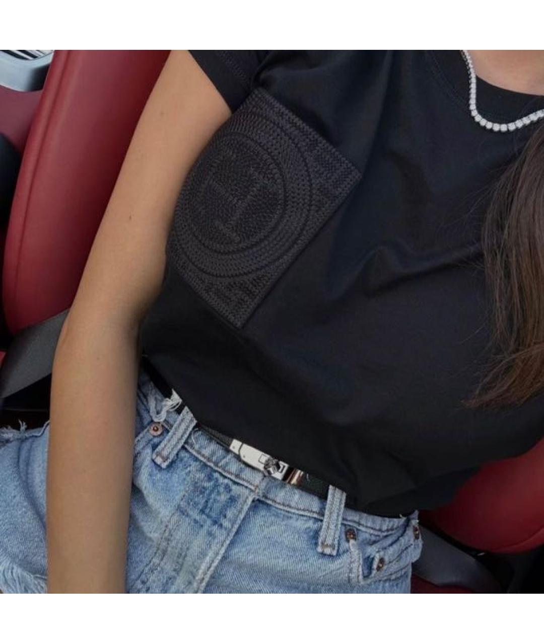 HERMES Черная хлопковая футболка, фото 2