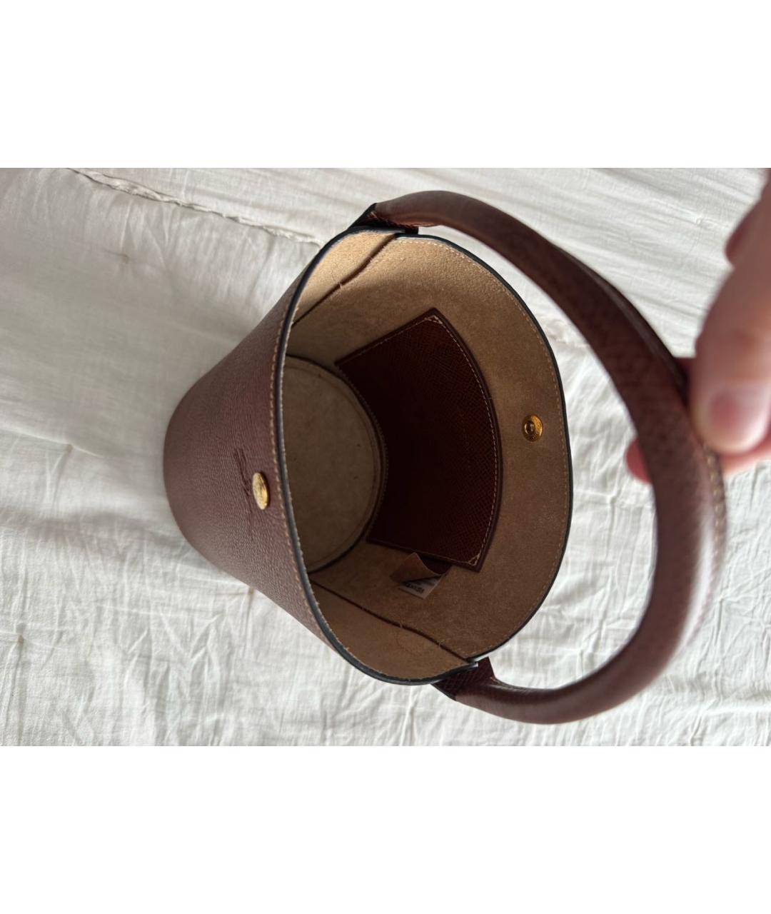 LONGCHAMP Коричневая кожаная сумка с короткими ручками, фото 5