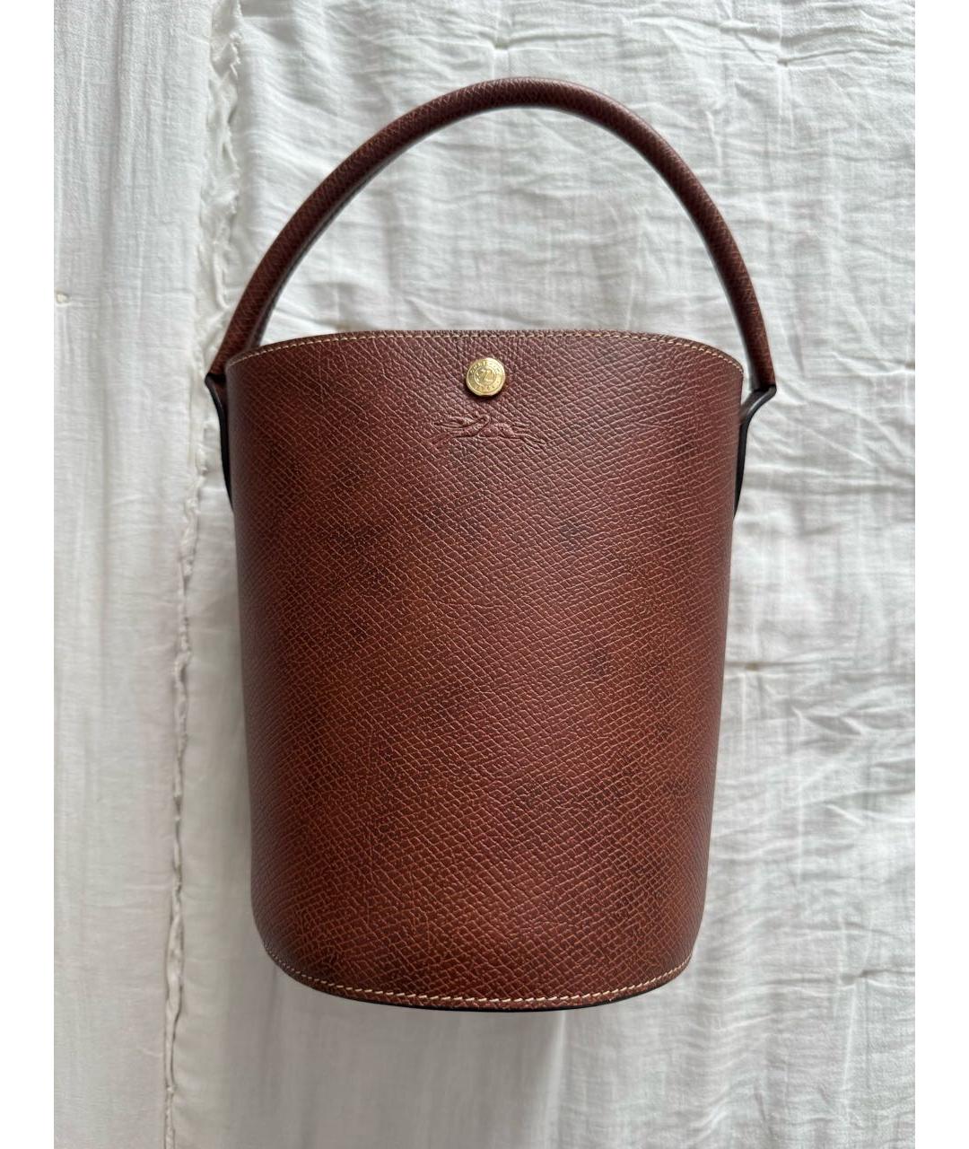 LONGCHAMP Коричневая кожаная сумка с короткими ручками, фото 4