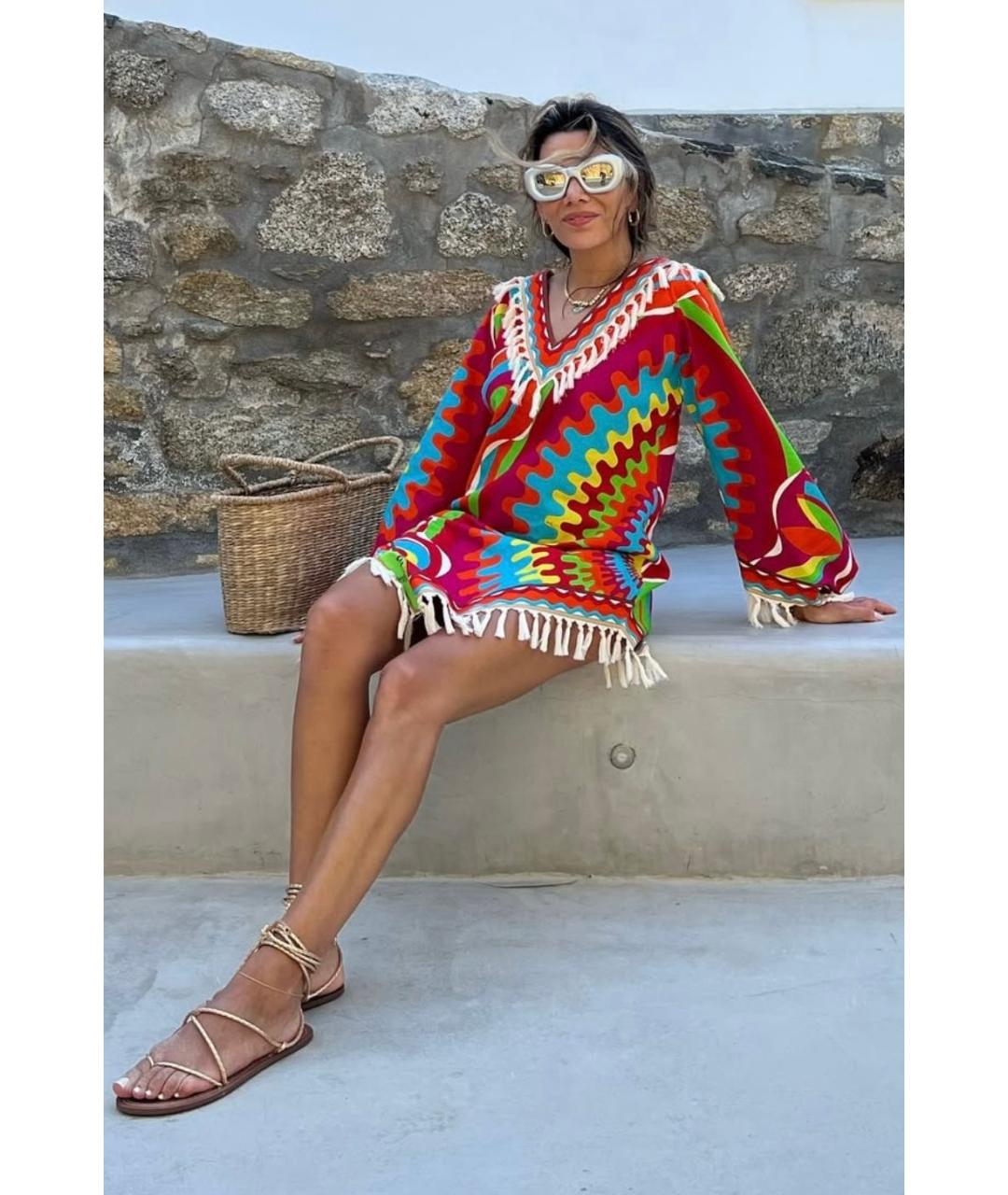 EMILIO PUCCI Мульти хлопко-эластановое коктейльное платье, фото 6