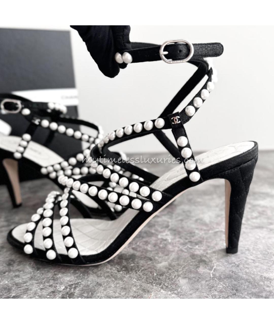 CHANEL Черные кожаные босоножки, фото 8