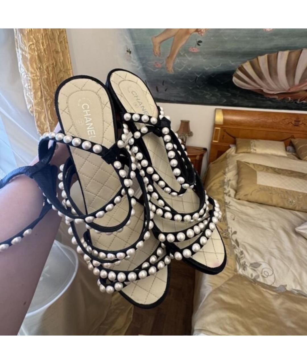 CHANEL Черные кожаные босоножки, фото 5