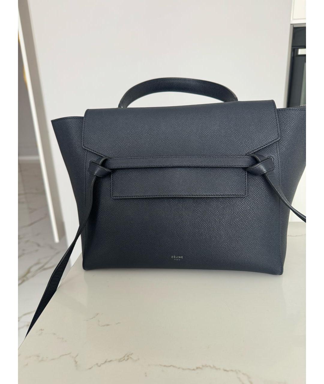 CELINE Темно-синяя кожаная сумка с короткими ручками, фото 5