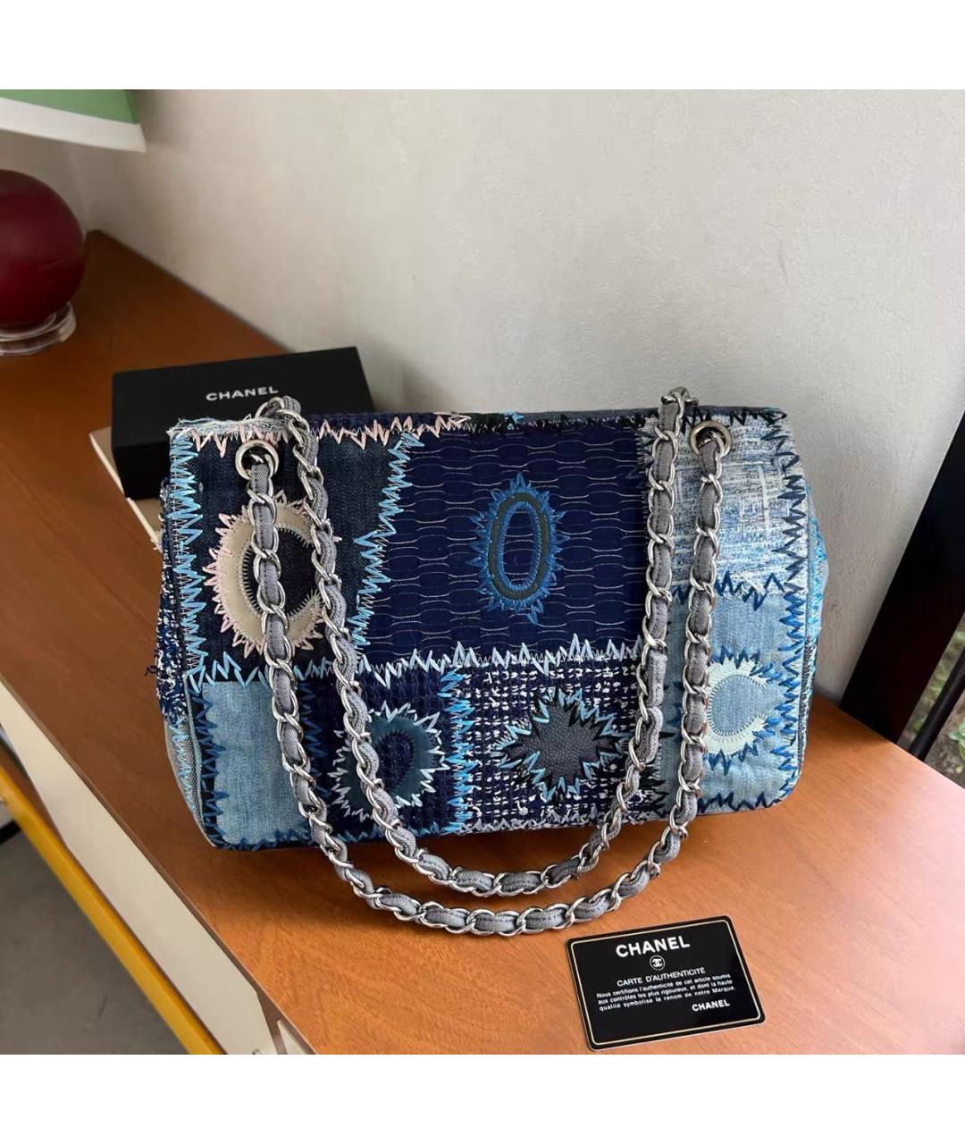 CHANEL Синяя тканевая сумка через плечо, фото 2