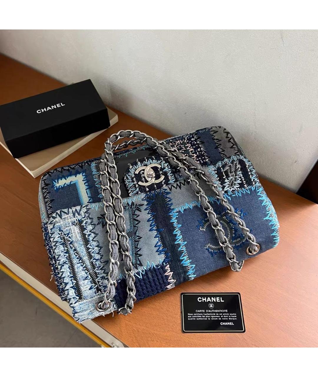 CHANEL Синяя тканевая сумка через плечо, фото 4