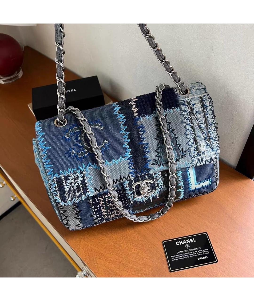 CHANEL Синяя тканевая сумка через плечо, фото 3