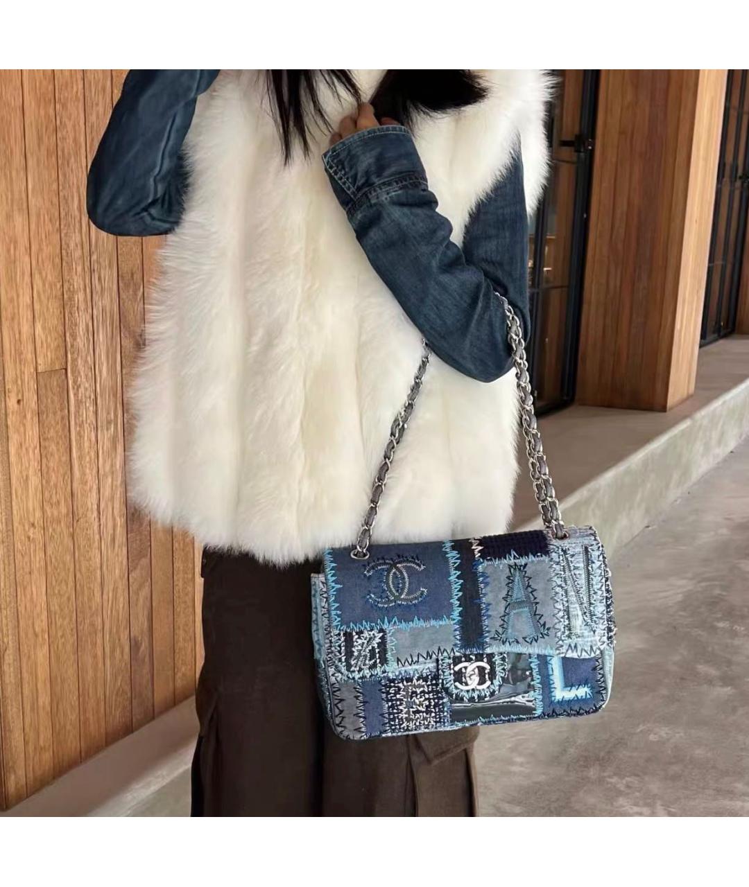 CHANEL Синяя тканевая сумка через плечо, фото 8