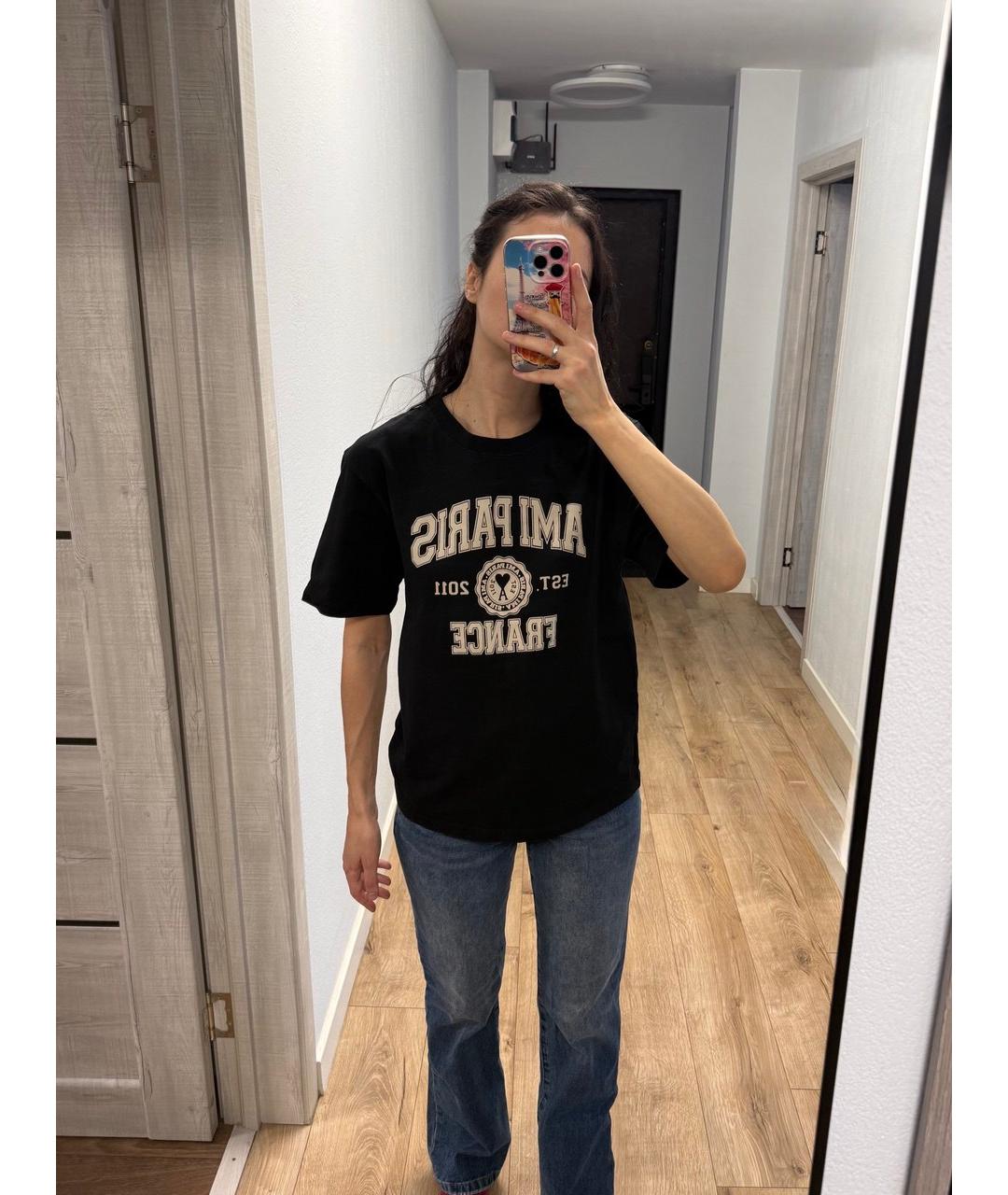 Ami Paris Черная хлопковая футболка, фото 5