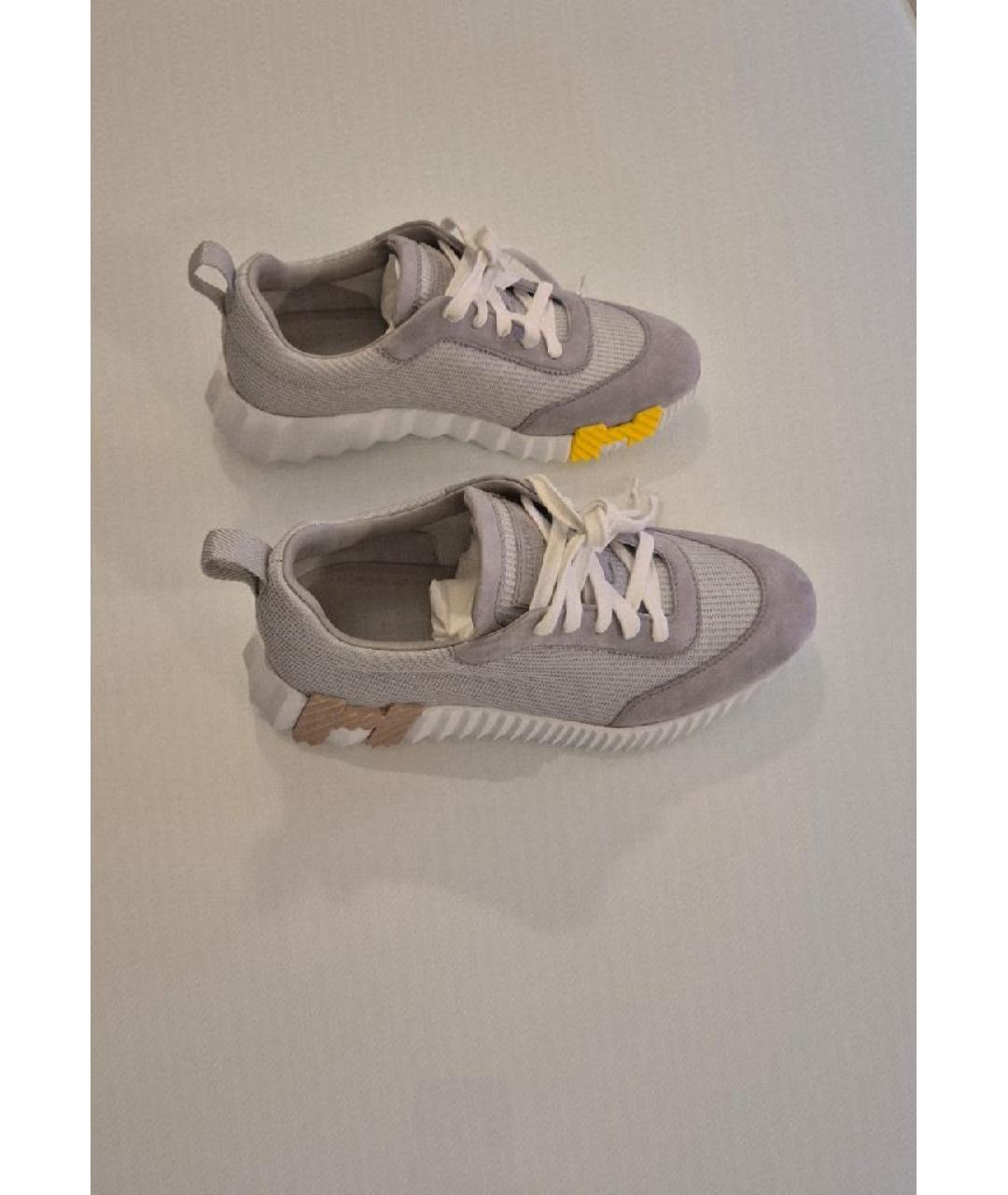 HERMES Серые кожаные кроссовки, фото 7