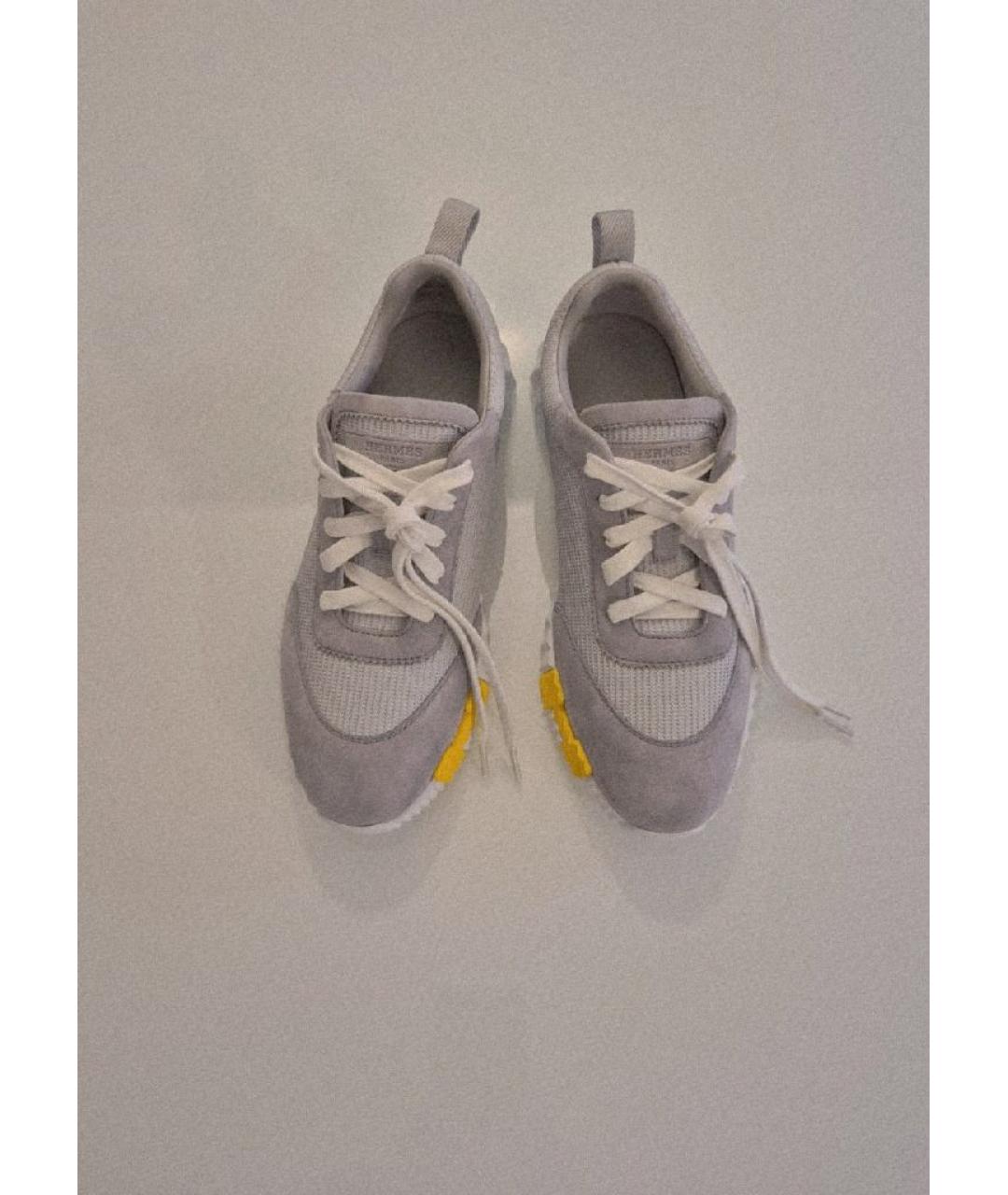 HERMES Серые кожаные кроссовки, фото 8