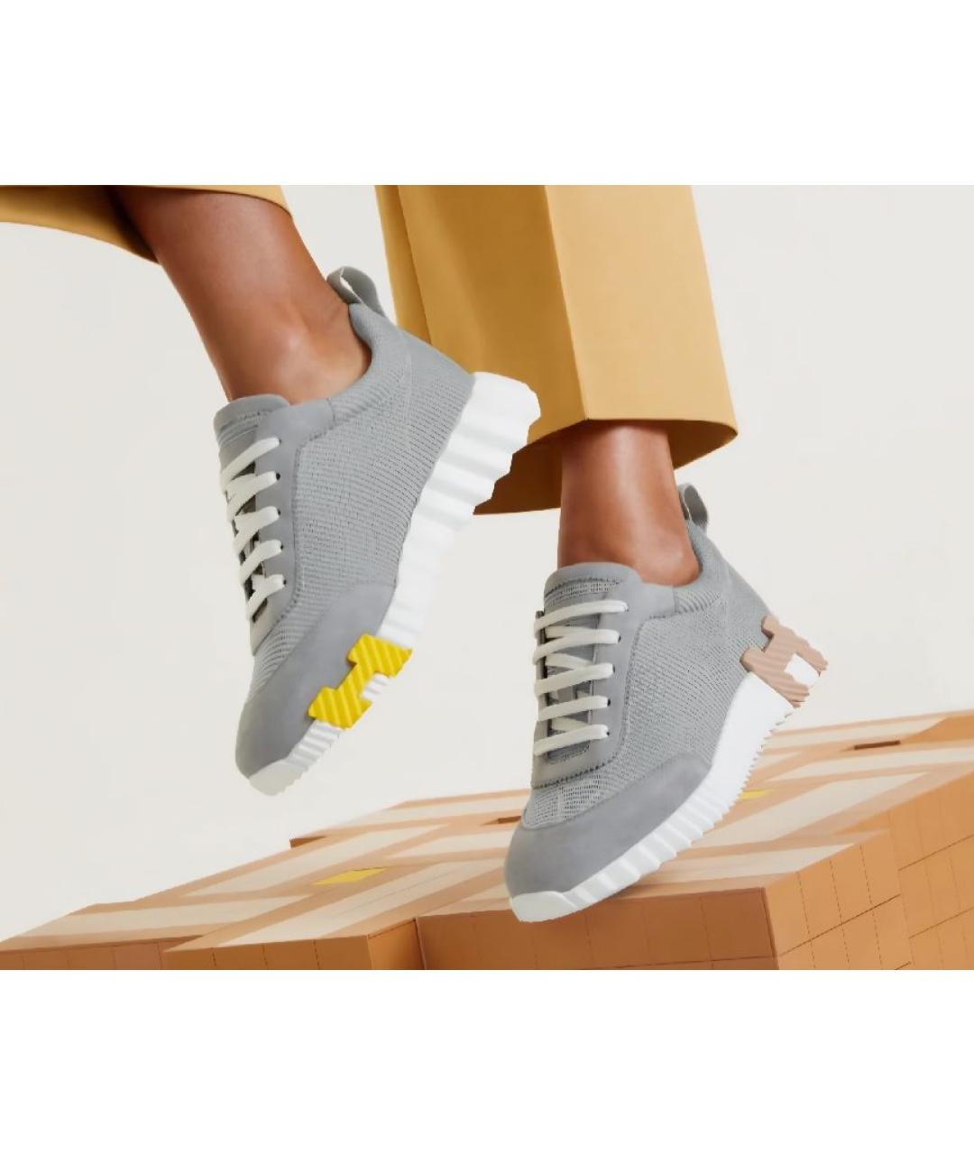 HERMES Серые кожаные кроссовки, фото 4