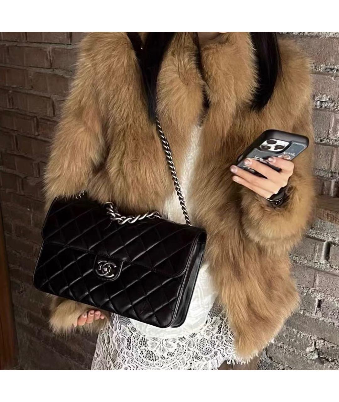 CHANEL Черная кожаная сумка через плечо, фото 6