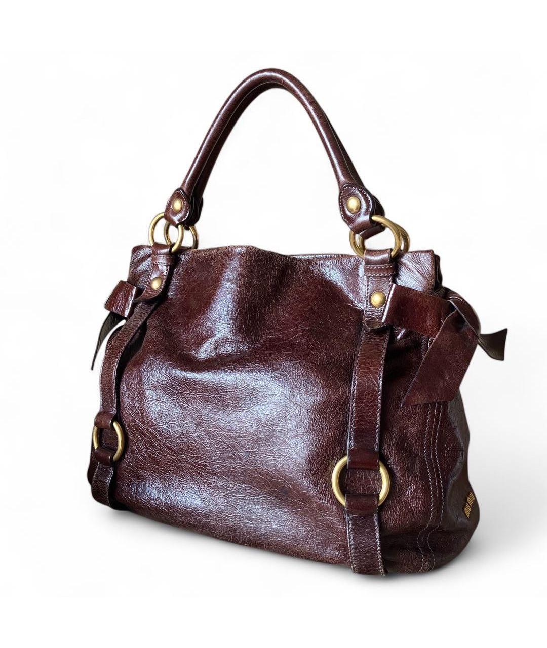 MIU MIU Коричневая кожаная сумка с короткими ручками, фото 9