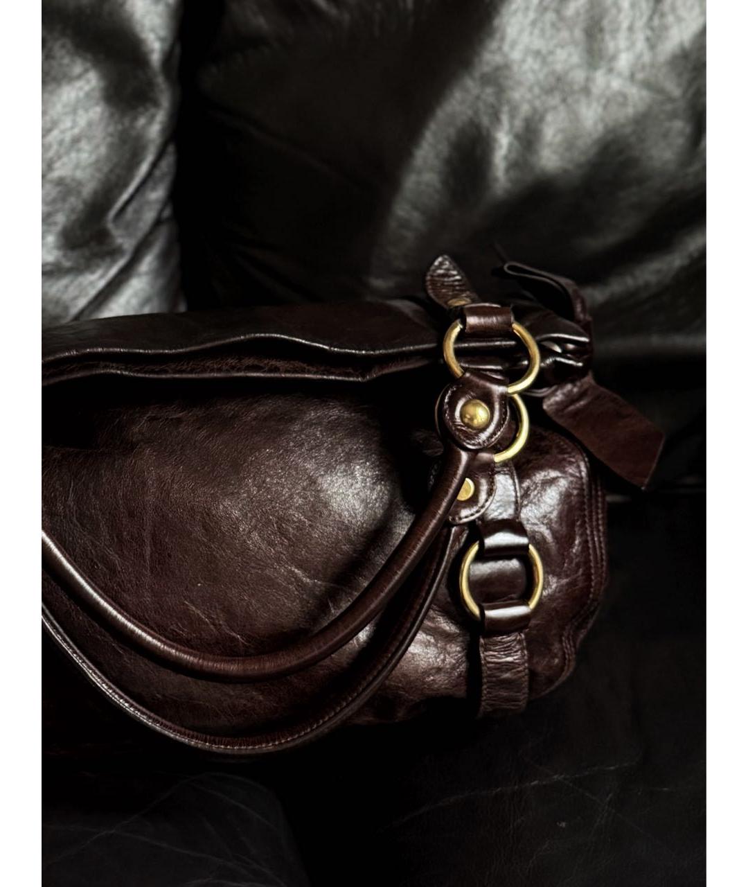 MIU MIU Коричневая кожаная сумка с короткими ручками, фото 7