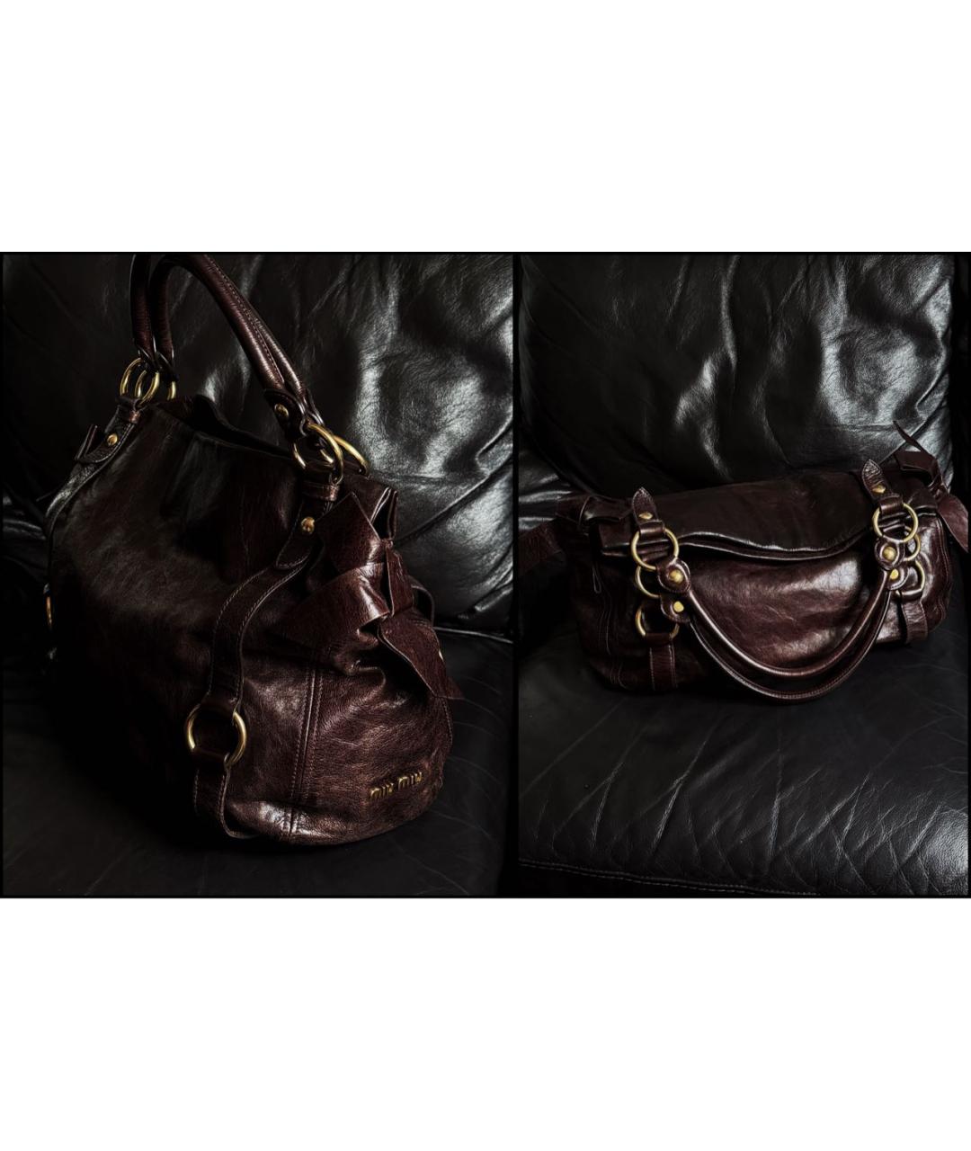 MIU MIU Коричневая кожаная сумка с короткими ручками, фото 4