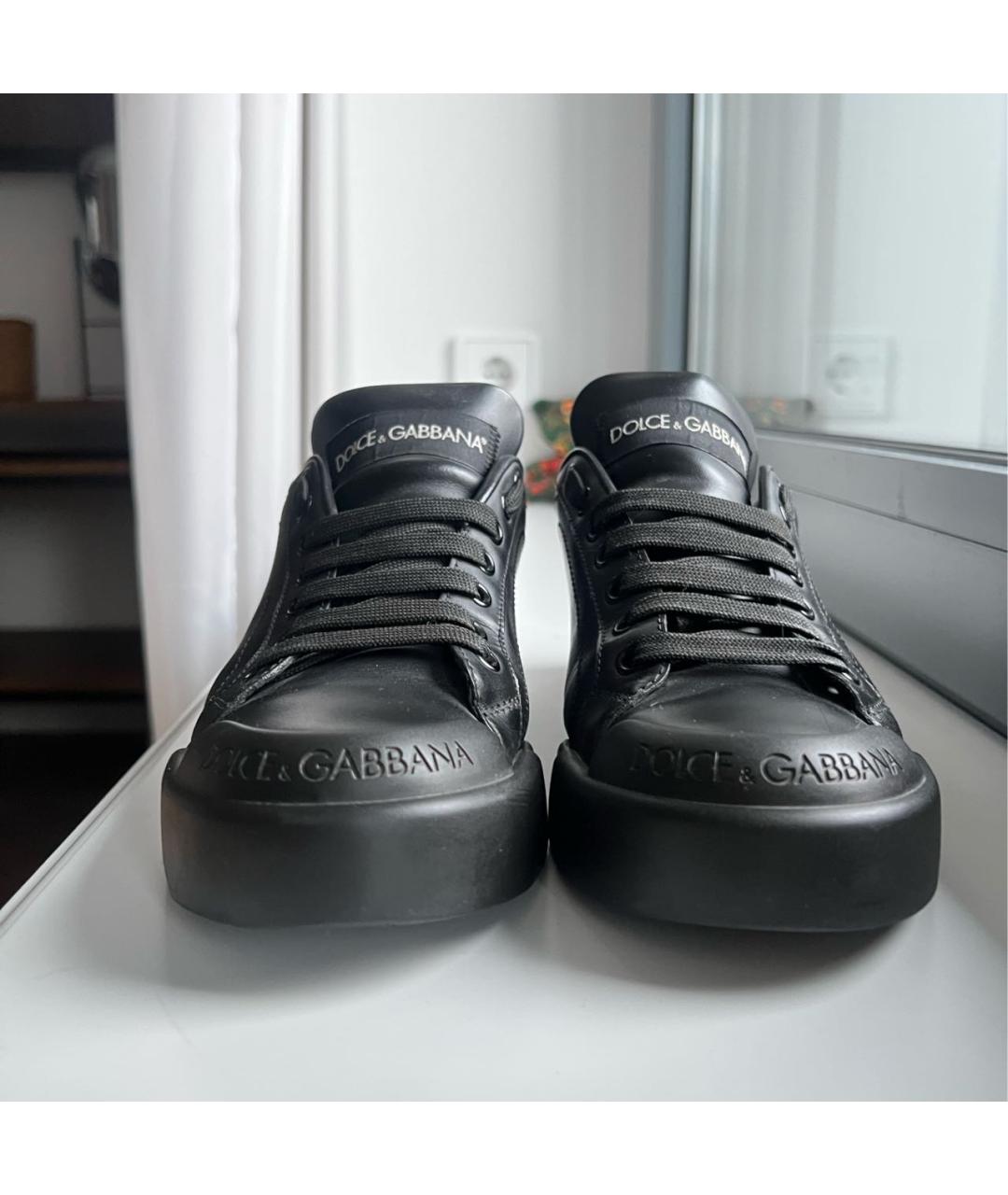 DOLCE&GABBANA Черные кожаные кеды, фото 3