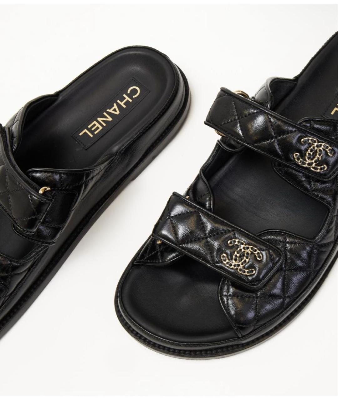 CHANEL Черные кожаные шлепанцы, фото 4