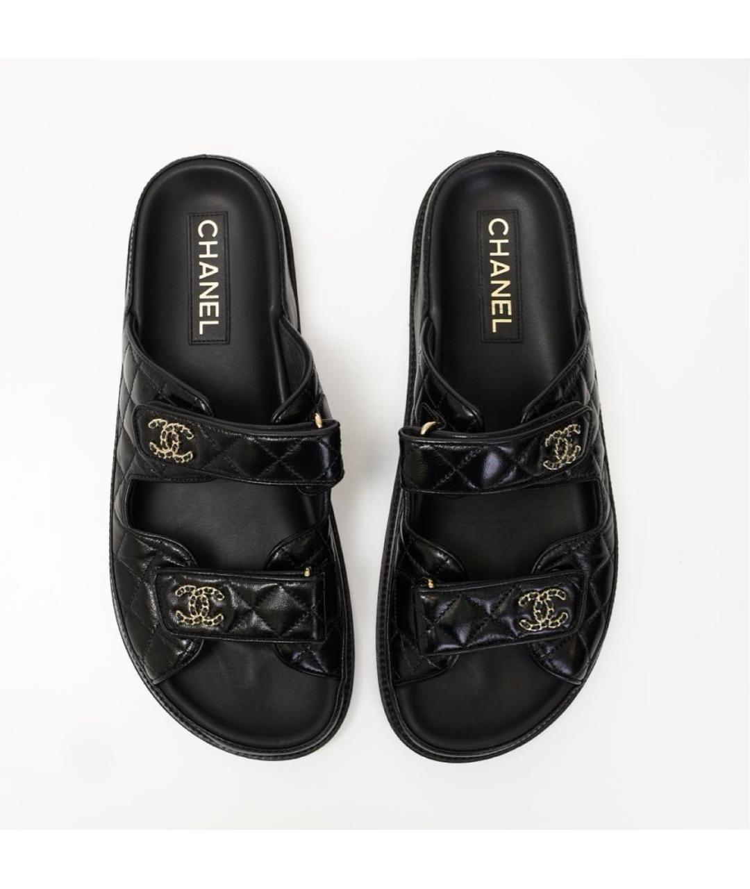CHANEL Черные кожаные шлепанцы, фото 3