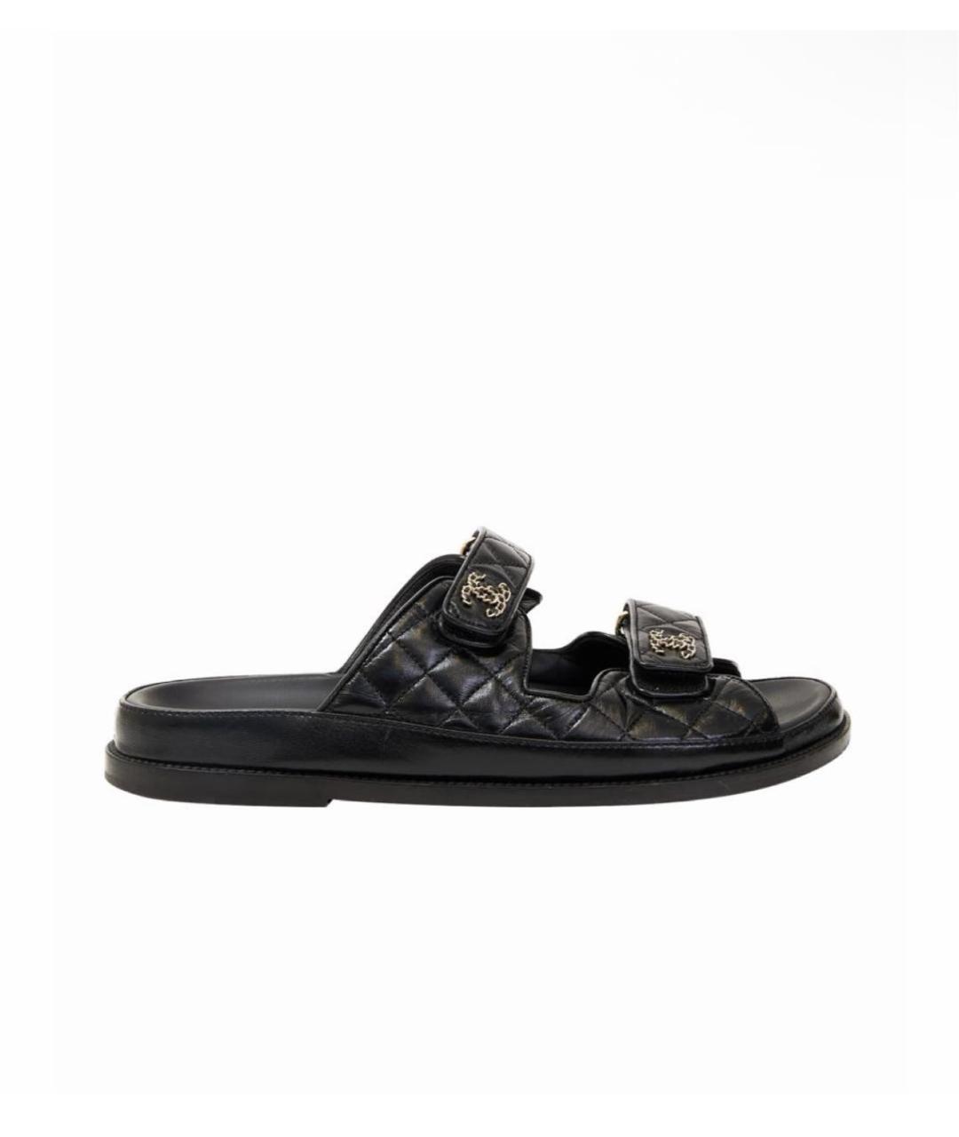 CHANEL Черные кожаные шлепанцы, фото 8