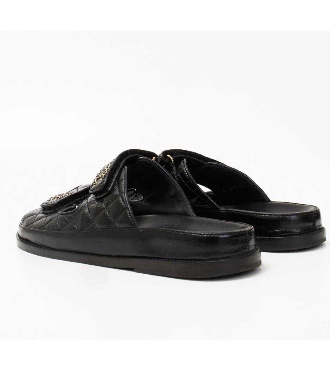 CHANEL Черные кожаные шлепанцы, фото 5