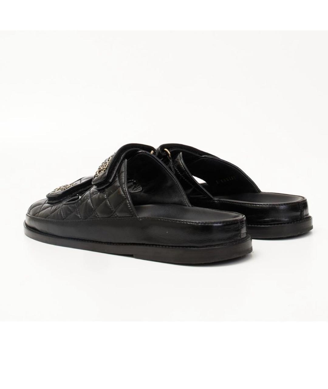 CHANEL Черные кожаные шлепанцы, фото 7