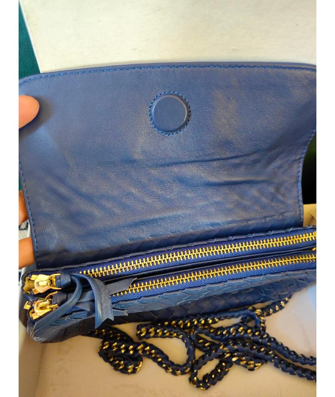 BOTTEGA VENETA Синяя кожаная сумка через плечо, фото 2