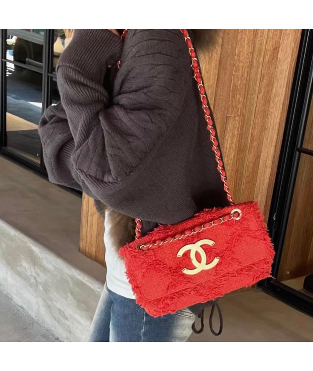 CHANEL Красная тканевая сумка через плечо, фото 8