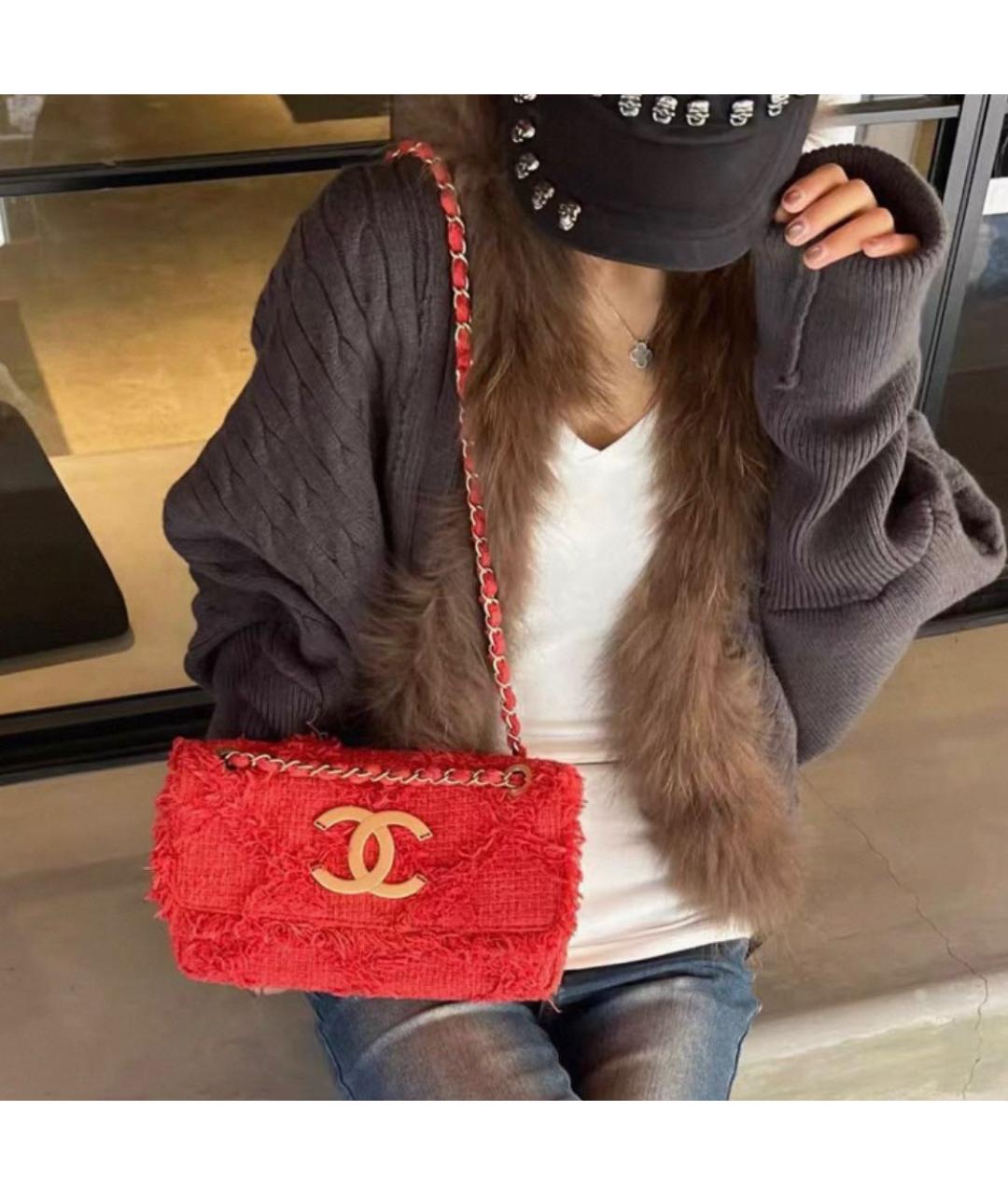 CHANEL Красная тканевая сумка через плечо, фото 6