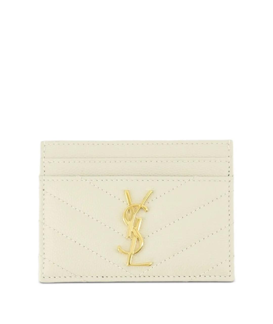 SAINT LAURENT Белый кожаный кардхолдер, фото 1