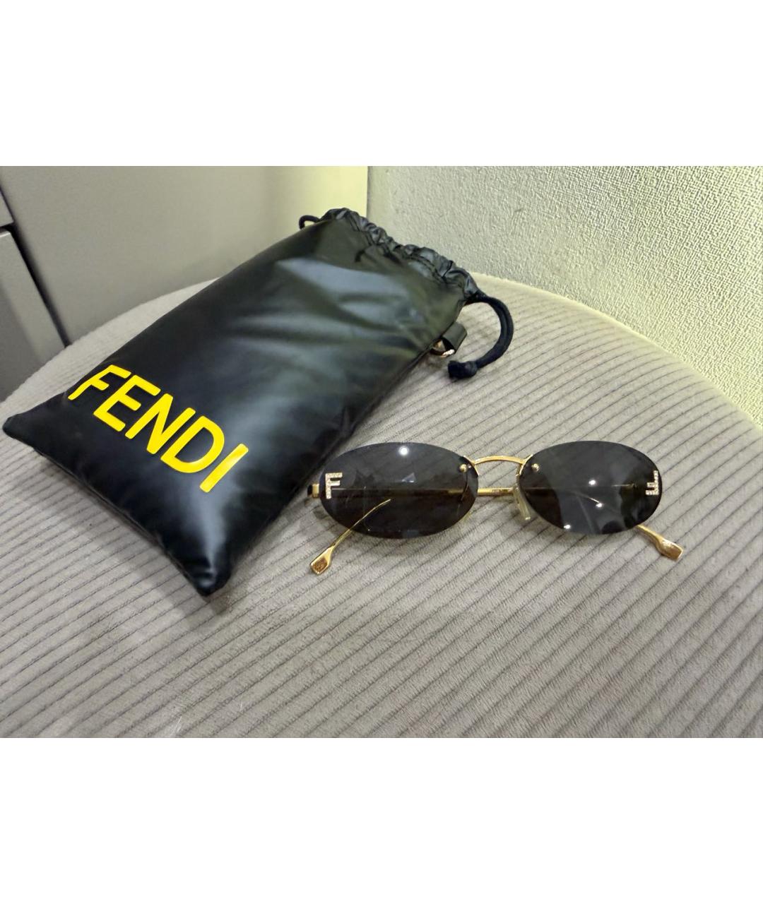 FENDI Золотые металлические солнцезащитные очки, фото 7