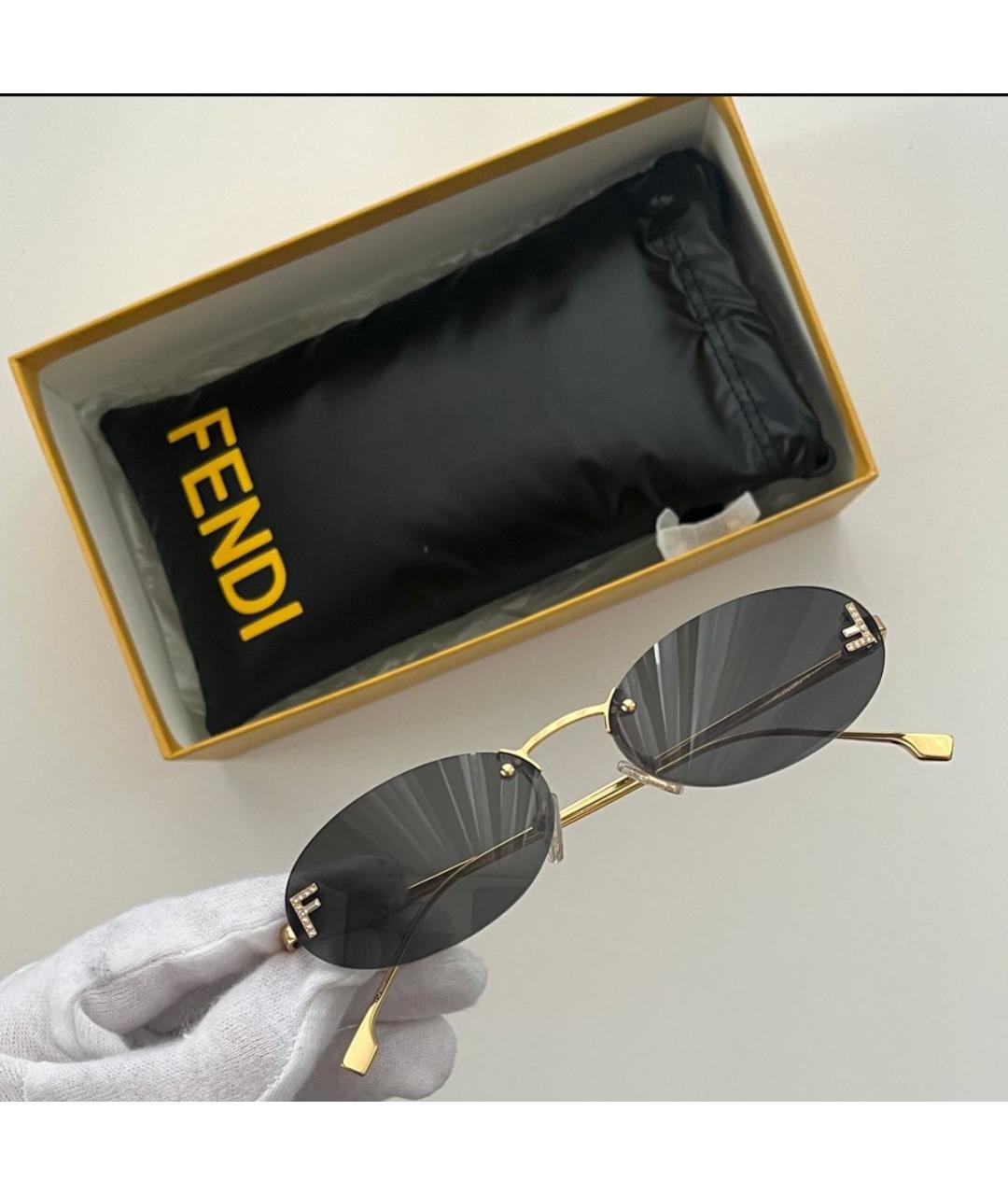 FENDI Золотые металлические солнцезащитные очки, фото 9
