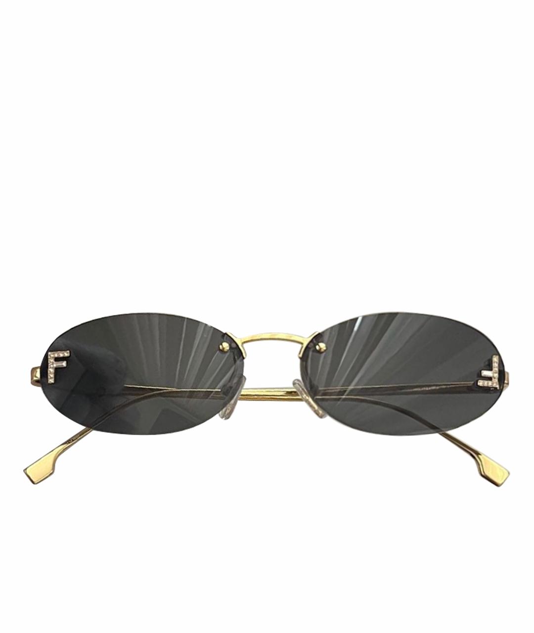 FENDI Золотые металлические солнцезащитные очки, фото 1