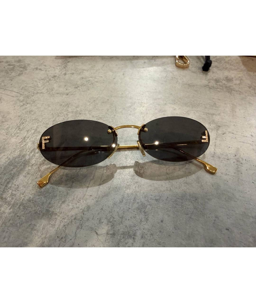 FENDI Золотые металлические солнцезащитные очки, фото 4