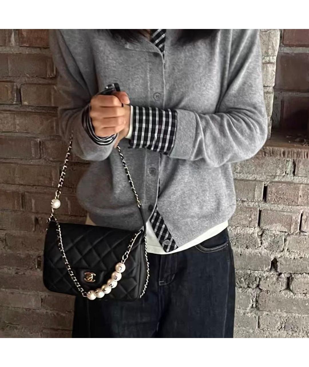 CHANEL Черная кожаная сумка через плечо, фото 7