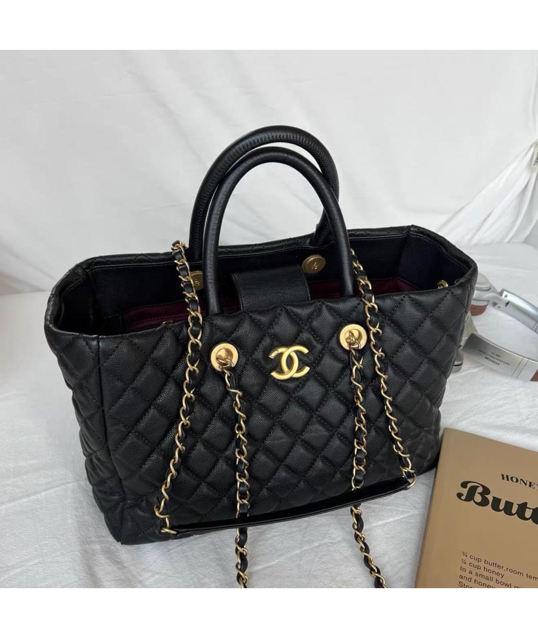 CHANEL Черная кожаная сумка тоут, фото 8