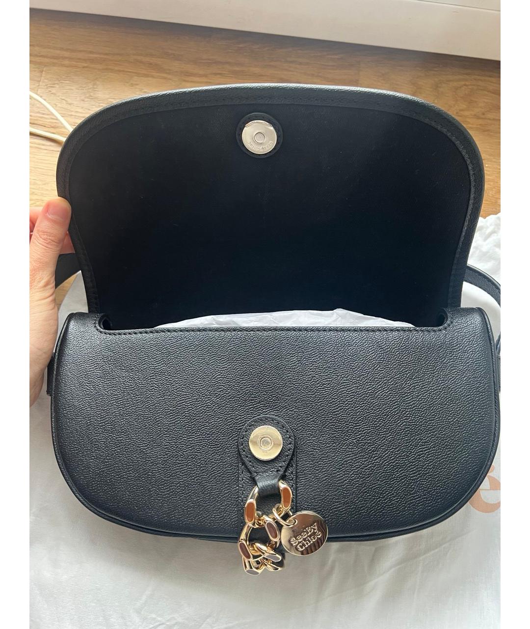 SEE BY CHLOE Черная кожаная сумка через плечо, фото 4