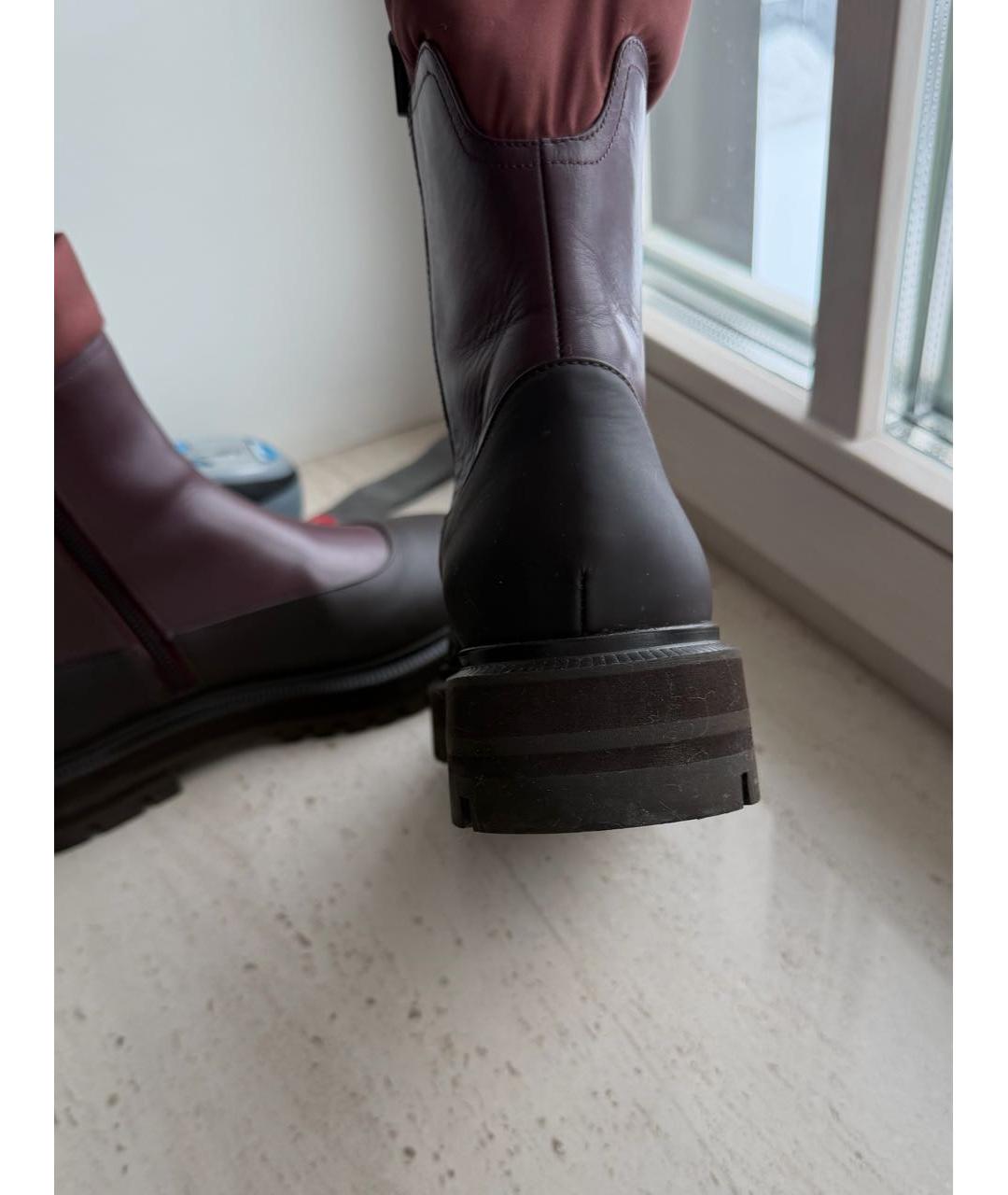 LORO PIANA Бордовые кожаные ботинки, фото 6