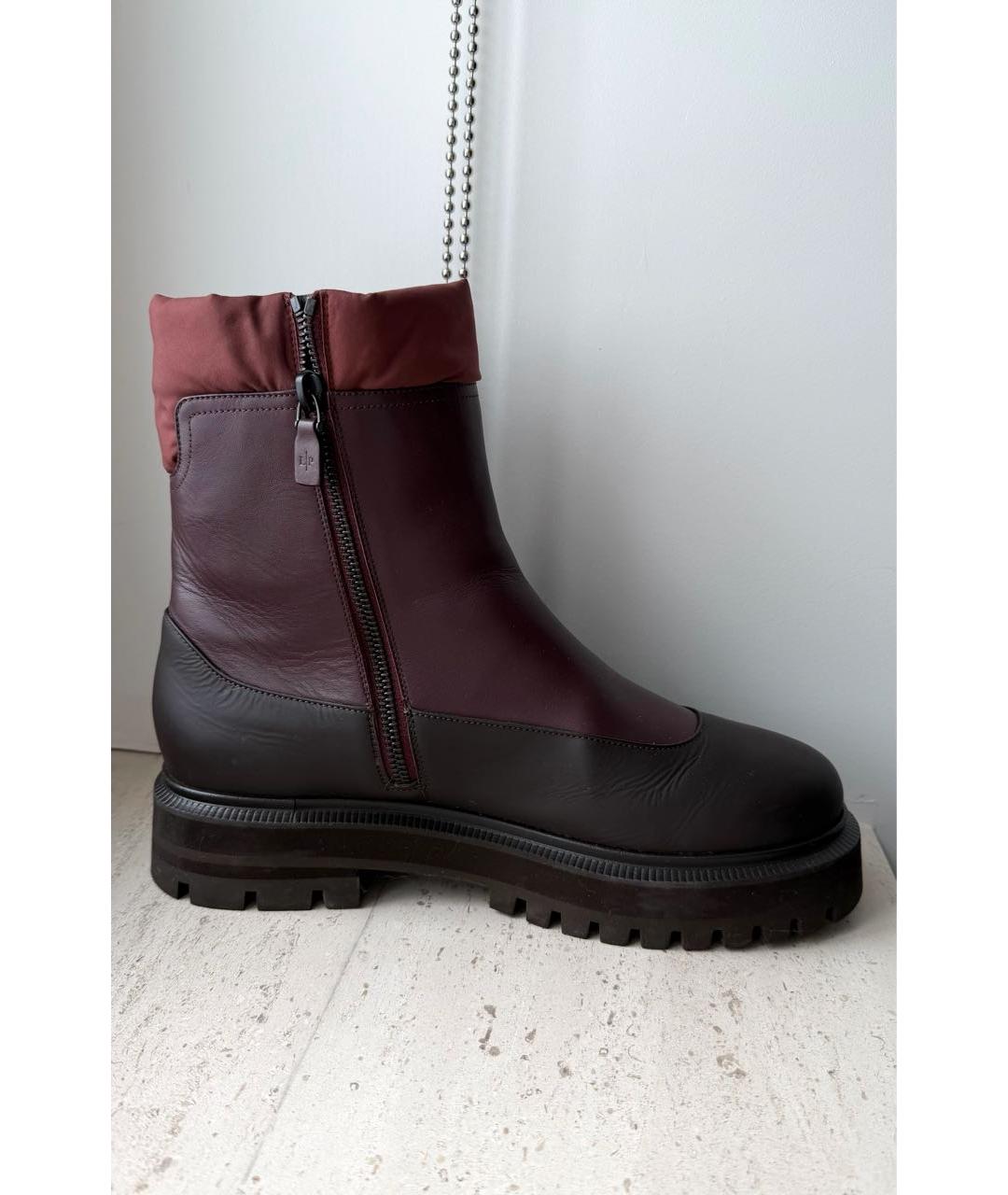LORO PIANA Бордовые кожаные ботинки, фото 2