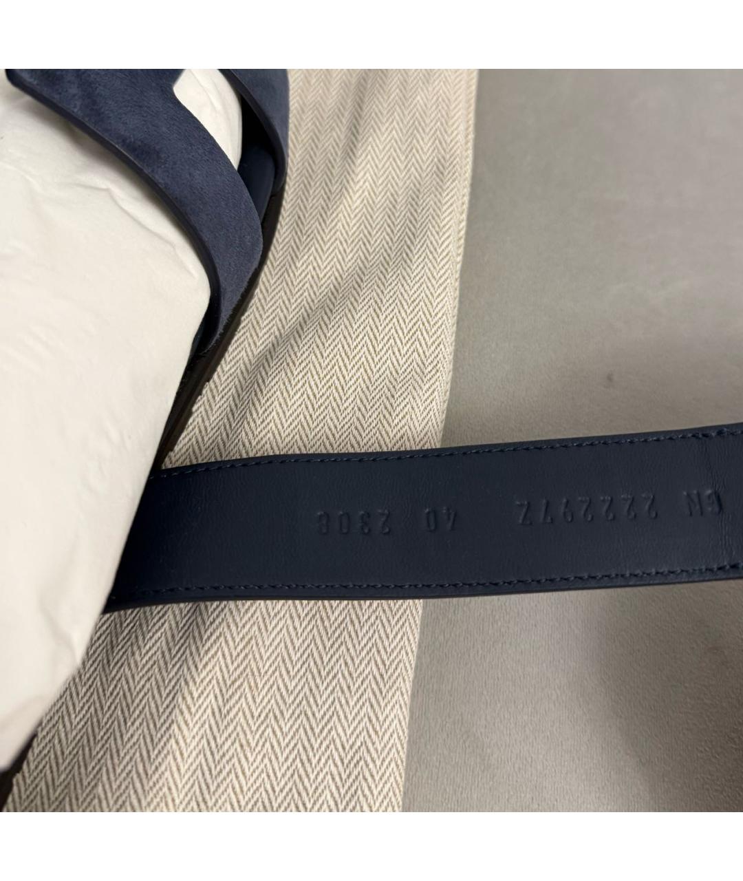 HERMES Темно-синие замшевые шлепанцы, фото 7